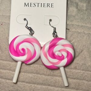 Lollipop earrings.  Pink & white.  Hand made